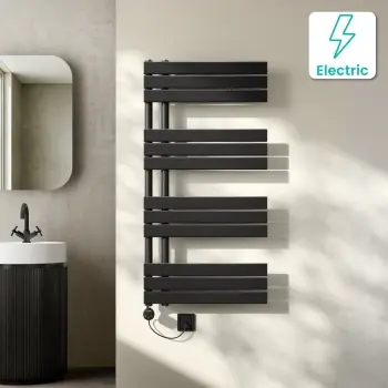 Seville Electric Matt Black Designer Flat Panel Heated Towel Rail 1200x600mm