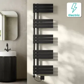 Seville Electric Matt Black Designer Flat Panel Heated Towel Rail 1600x450mm