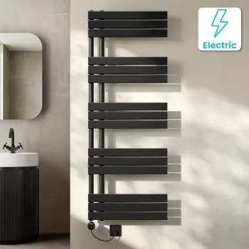 Seville Electric Matt Black Designer Flat Panel Heated Towel Rail 1600x600mm