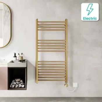 Barcelona Electric Brushed Brass Straight Heated Towel Rail 1200x600mm