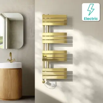 Seville Electric Brushed Brass Designer Flat Panel Heated Towel Rail 1200x450mm