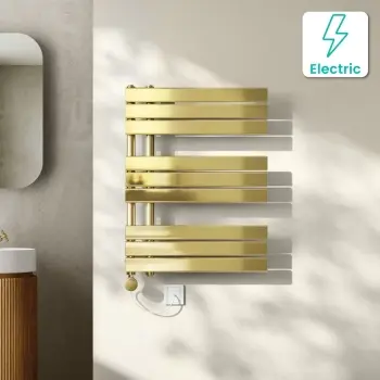 Seville Electric Brushed Brass Designer Flat Panel Heated Towel Rail 800x600mm