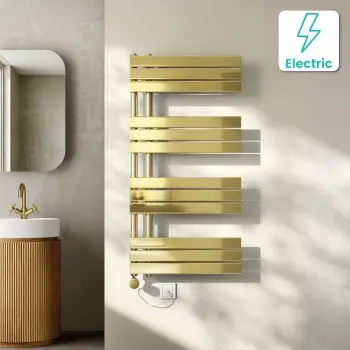 Seville Electric Brushed Brass Designer Flat Panel Heated Towel Rail 1200x600mm