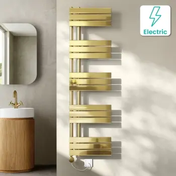 Seville Electric Brushed Brass Designer Flat Panel Heated Towel Rail 1600x450mm