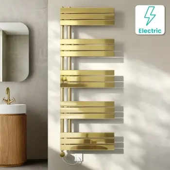 Seville Electric Brushed Brass Designer Flat Panel Heated Towel Rail 1600x600mm