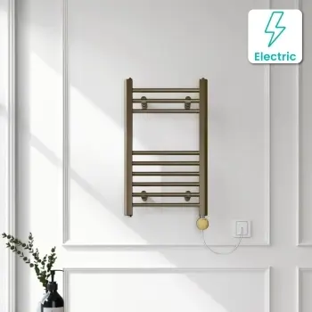 Barcelona Electric Antique Gold Straight Heated Towel Rail 650x400mm