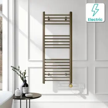 Barcelona Electric Antique Gold Straight Heated Towel Rail 1200x500mm