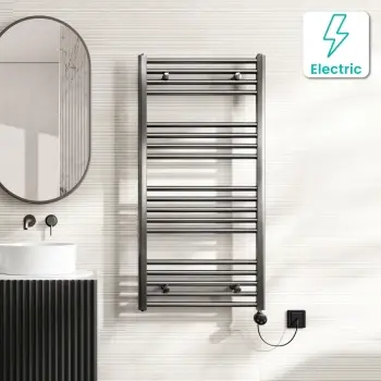 Naples Electric Premium Brushed Gunmetal Straight Heated Towel Rail 1200x600mm