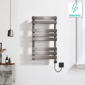 Santorini Electric Brushed Gunmetal Flat Panel Heated Towel Rail 800x450mm