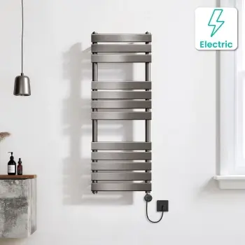 Santorini Electric Brushed Gunmetal Flat Panel Heated Towel Rail 1200x450mm