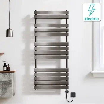 Santorini Electric Brushed Gunmetal Flat Panel Heated Towel Rail 1400x600mm