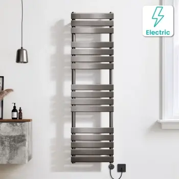 Santorini Electric Brushed Gunmetal Flat Panel Heated Towel Rail 1600x450mm
