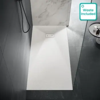 Berlin Rectangular Matt White Slate Effect SMC Composite Shower Tray 1800x700mm
