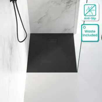 Berlin Rectangular Matt Black Slate Effect SMC Composite Shower Tray 1000x700mm
