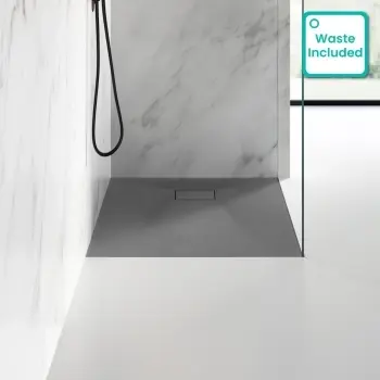 Berlin Square Dark Grey Slate Effect SMC Composite Shower Tray 900x900mm