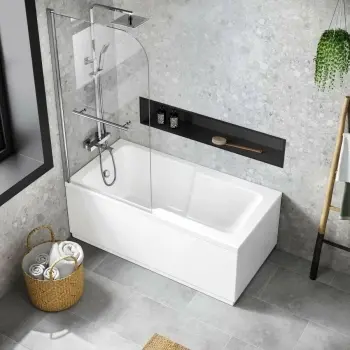 Dover 1600x750 Keyhole Shower Bath & 6mm Easy Clean Screen with Rail