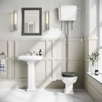 Hudson Traditional High-Level Toilet With Graphite Grey Seat & Pedestal Basin - Single Tap Hole