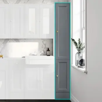 Monaco Dove Grey Floor Standing Tall Cabinet Unit 1900x300mm - Brushed Brass Accents