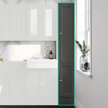 Monaco Graphite Grey Floor Standing Tall Cabinet Unit 1900x300mm - Brushed Brass Accents