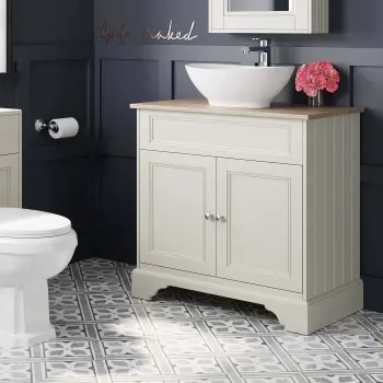 Lucia Chalk White Vanity With Oak Effect Top & Oval Counter Top Basin 840mm