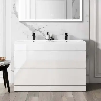 Trent Gloss White Double Basin Drawer Vanity 1200mm
