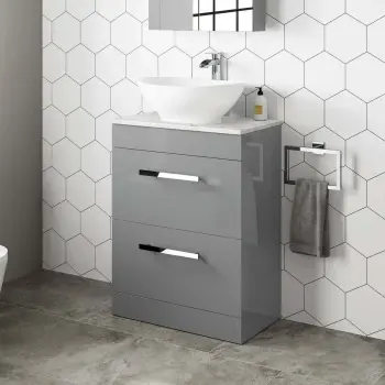Avon Stone Grey Vanity Drawer with Marble Top & Oval Counter Top Basin 600mm