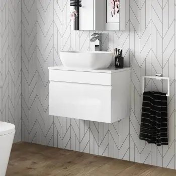 Trent Gloss White Wall Hung Drawer Vanity with Curved Counter Top Basin 600mm