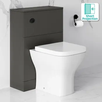 Elba Graphite Grey Slimline Back To Wall Unit and Atlanta Toilet - Black Accents