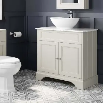 Lucia Chalk White Vanity with Marble Top & Oval Counter Top Basin 840mm
