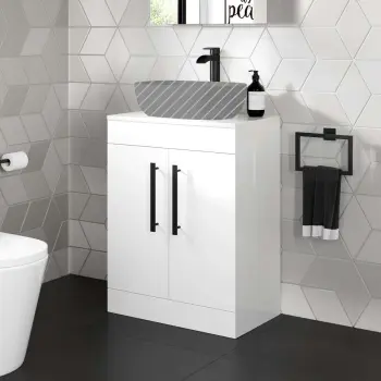 Avon Gloss White Counter Top Vanity 600mm - Black Accents