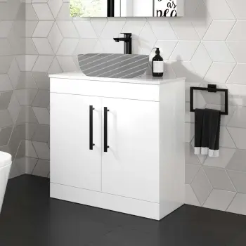 Avon Gloss White Counter Top Vanity 800mm - Black Accents