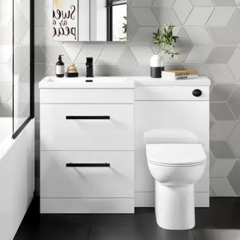 Avon Gloss White Combination Basin Drawer and Aruba Toilet 1100mm - Black Accents - Left Handed