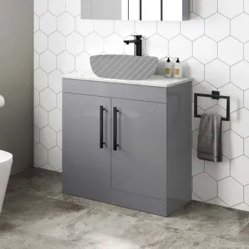 Avon Stone Grey Counter Top Vanity with Marble Top 800mm - Black Accents