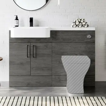 Harper Charcoal Elm Basin Vanity and Back To Wall Toilet Unit 1200mm - Black Accents - Left Handed