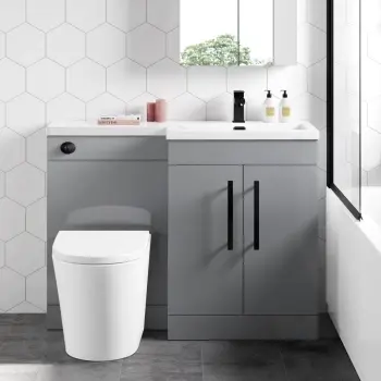 Avon Stone Grey Combination Vanity Basin and Boston Toilet 1100mm - Black Accents - Right Handed