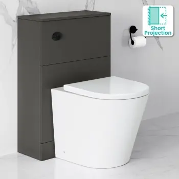 Elba Graphite Grey Slimline Back To Wall Unit and Boston Toilet - Black Accents