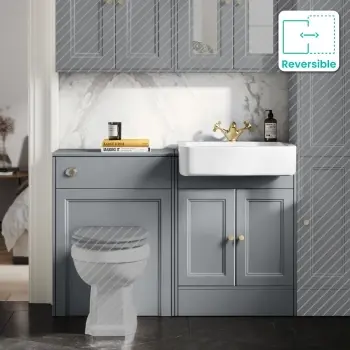 Monaco Dove Grey Basin Vanity and Back To Wall Toilet Unit 1200mm (No Toilet) - Brass Accents