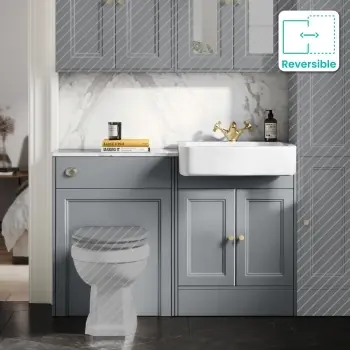 Monaco Dove Grey Vanity Basin with Marble Top 1200mm (No Pan & Cistern) - Brushed Brass Accents