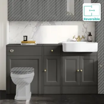 Monaco Graphite Grey Basin Vanity and Toilet Unit 1500mm (No Pan & Cistern) - Brushed Brass Accents