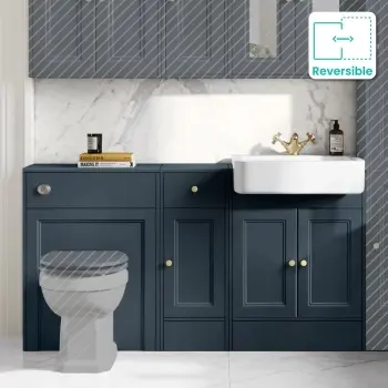 Monaco Inky Blue Basin Vanity and Toilet Unit 1500mm (No Pan & Cistern) - Brushed Brass Accents
