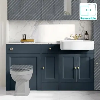 Monaco Inky Blue Vanity Basin with Marble Top 1500mm (No Pan & Cistern) - Brushed Brass Accents