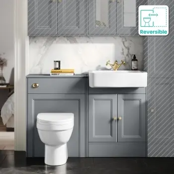 Monaco Dove Grey Combination Vanity Basin and Seattle Toilet 1200mm - Brushed Brass Accents