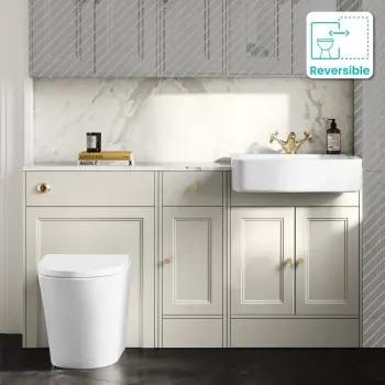 Monaco Chalk White Vanity Basin with Marble Top and Boston Toilet 1500mm - Brushed Brass Accents
