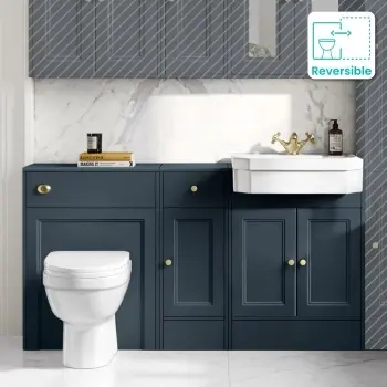 Monaco Inky Blue Vanity Traditional Basin and Seattle Toilet 1500mm - Brushed Brass Accents
