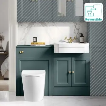 Monaco Midnight Green Vanity Traditional Basin and Boston Toilet 1200mm - Brushed Brass Accents