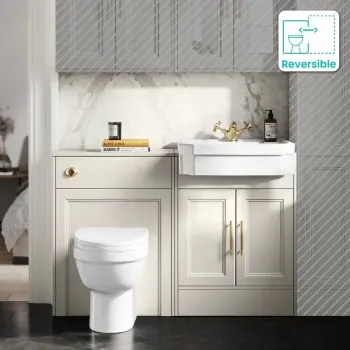 Monaco Chalk White Vanity Traditional Basin and Seattle Toilet 1200mm - Brass Knurled Handles