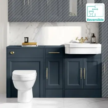 Monaco Inky Blue Vanity Traditional Basin and Seattle Toilet 1500mm - Brass Knurled Handles