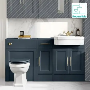 Monaco Inky Blue Vanity Traditional Basin and Hudson Toilet Wooden Seat 1500mm - Knurled Handles