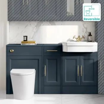 Monaco Inky Blue Vanity Traditional Basin and Boston Toilet 1500mm - Brass Knurled Handlesv