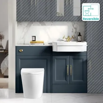 Monaco Inky Blue Vanity Traditional Basin Marble Top & Boston Toilet 1200mm - Knurled Handles